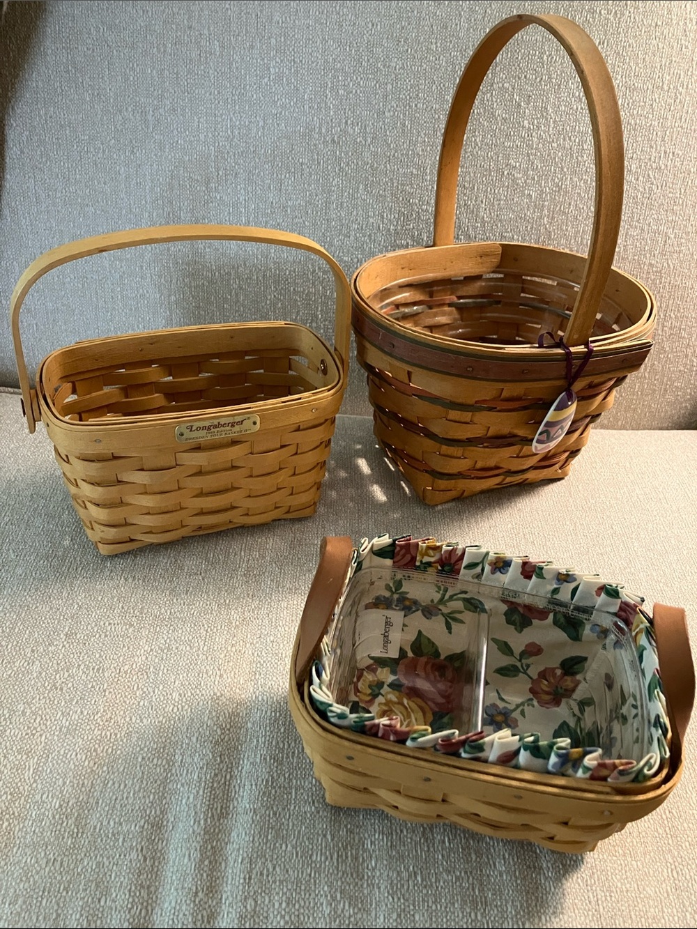 Longaberger Natural Light Wood Woven Basket Trio